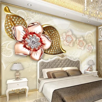 wellyu papel de parede Обои на заказ Золотой глазурованный бриллиант цветок ювелирные изделия фон обои домашний декор