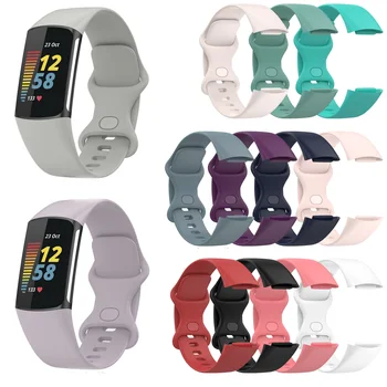 Силиконовый мягкий смарт-браслет для наручных часов для Fitbit Charge 6/5 Smart Band Ремешок Часы Браслет Спортивный ремень Аксессуары