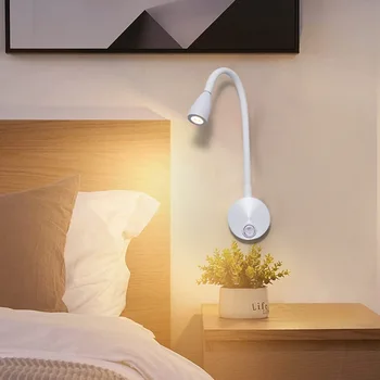  прикроватная настенная лампа для чтения с переменным изгибом 3 Вт Светодиодная лампа для книг Настенный ночник с переключателем для спальни 85-265 В