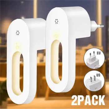 ЕС / США Подключаемый светодиодный ночник Прикроватная лампа Датчик освещения 0,7 Вт Теплый белый цвет Лестница Свет Авто ВКЛ/ВЫКЛ для туалета Прихожая