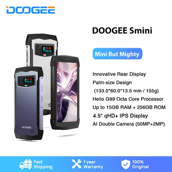 DOOGEE Smini 4,5-дюймовый qHD-дисплей 50-мегапиксельная камера Helio G99 8 ГБ + 7 ГБ расширенной оперативной памяти + 256 ГБ ПЗУ Инновационный задний дисплей 3000 мАч 18 Вт Зарядка