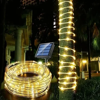 12 м / 22 м солнечная светодиодная лента веревочная трубка волшебный свет гирлянда на открытом воздухе водонепроницаемый для свадьбы рождественская вечеринка садовая дорожкагирлянда декор