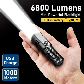 Мини мощный светодиодный фонарик XHP50 16340 18650 Встроенный аккумулятор 3 режима USB Перезаряжаемый портативный фонарик из сплава
