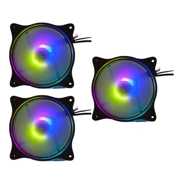 3 шт. Компьютерные вентиляторы Вентилятор охлаждения RGB Внутренний внешний свет, излучающий самовращающийся RGB Изменение цвета с контроллером для ПК