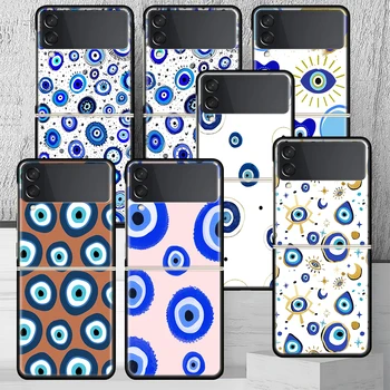 Синий чехол для телефона Evil Eye для Samsung Galaxy Z Flip 4 5 Flip3 5G Черный Твердый Чехол ZFlip4 ZFlip5 ZFlip3 Coque Fundas Bumpere