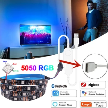 Smart Zigbee USB Светодиодная лента RGB 5050 5V Tuya Wi-Fi Bluetooth Control Светодиодная лампа подсветки телевизора Работа с Alexa Google Home