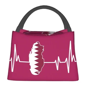 Heartbeat Катарский флаг Изолированная сумка для обеда для катарской гордости Многоразовый термокулер Еда Ланч Бокс На открытом воздухе Кемпинг Путешествия