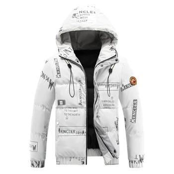 Новый мужской зимний модный хлопковый пальто белый утолщенный теплый повседневный пиджак письмо с принтом мужская одежда с капюшоном