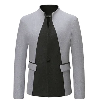 Мужские серые черные пиджаки в стиле пэчворк Стильный британский костюм из смесовой шерсти Пиджак Мужские рабочие деловые повседневные куртки Terno Masculino
