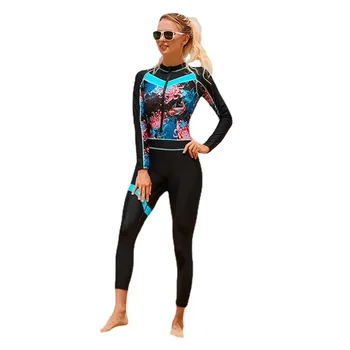 Женская защита от солнца Эластичный набор молний Ударопрочный Дайвинг Плавание Серфинг Пляжный купальник Длинный водолазный костюм