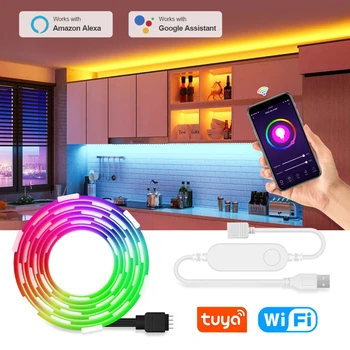 RGB светодиодная лента WiFi Tuya App Control работает с Alexa Google 5V USB Гибкая лента Диодная лента для телевизора Подсветка комнаты Декор