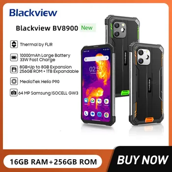 Blackview BV8900 Прочные смартфоны 16 ГБ + 256 ГБ 2.4K Дисплей 6,5 дюйма Android 13 Мобильный телефон 64 МП Камера 10000 мАч Большая батарея