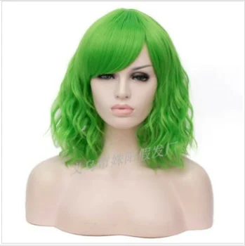 2022 Горячая распродажа Парик Hanasaku Мода Короткий Зеленый Кудрявое Волокно Косплей Парик Волосы НОВИНКА
