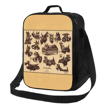 Винтажные изолированные сумки для ланча Scottie Dog для женщин Шотландский терьер Портативный термокулер Еда Ланч Бокс Школа