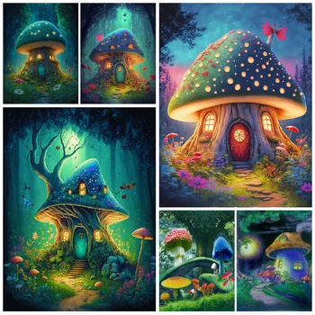 Новые поступления Волшебный лесной гриб DIY 5D Алмазная живопись Сказочный дом Вышивка Крестом Стразы Мозаика WE385